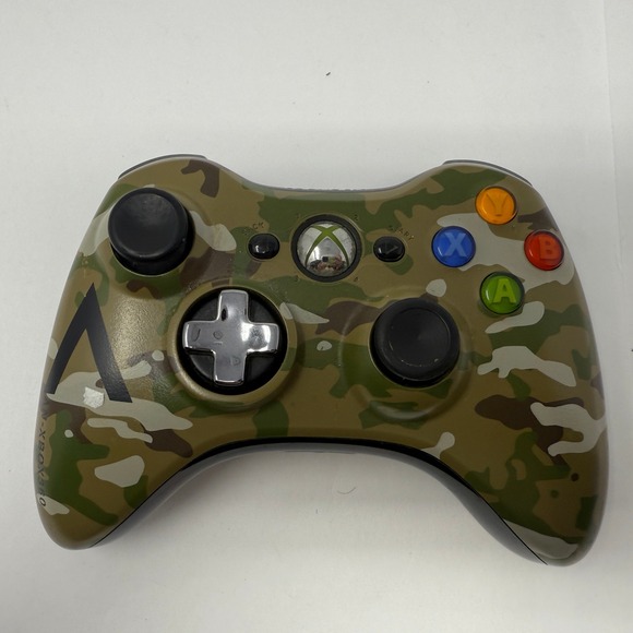 Xbox 360 Wireless Controller Camouflage Green Black Video Game Tested Working - Picture 1 of 4